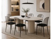 Set van 6 vanillestoelen - bontstructuur - zitting zwarte stof (87 x 55 x 40 cm)