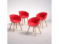 Set van 7 hygge-stoelen - natuurlijke houten poot - rode stoel - afbeelding 1 van  2
