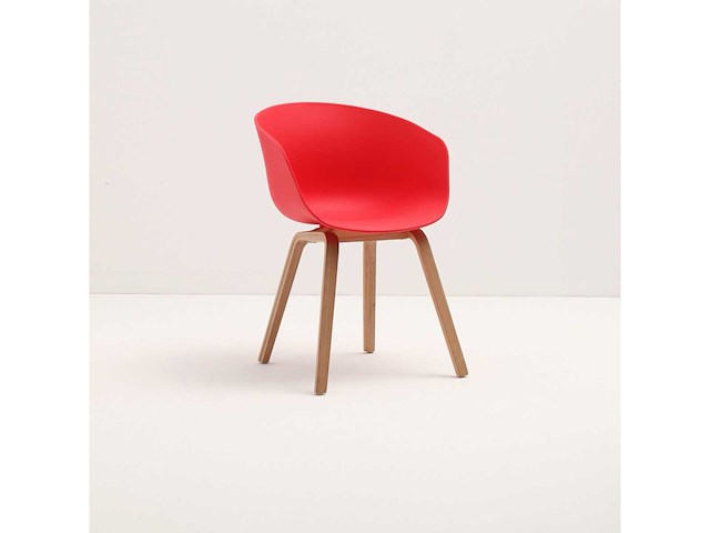 Set van 7 hygge-stoelen - natuurlijke houten poot - rode stoel - afbeelding 2 van  2