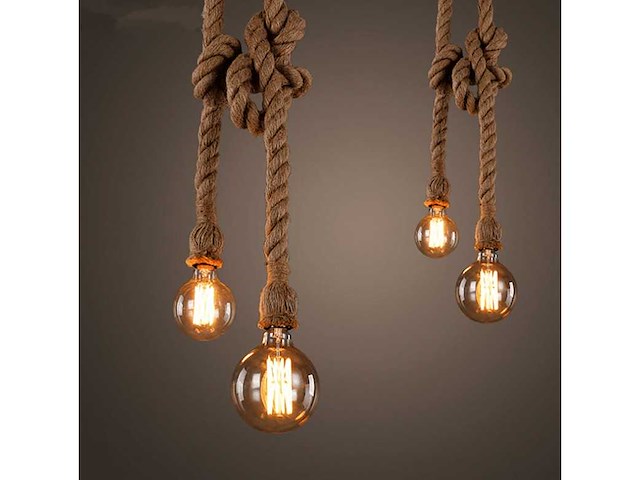 Set van 7 natuurlijke henneptouw-hanglampen - afbeelding 2 van  3