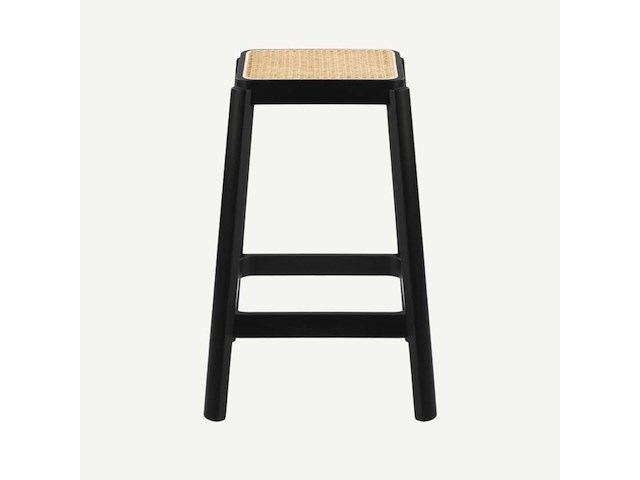 Set van 8 vierkante 63 cm cane high stools (7 zwarte en 1 walnoot) - afbeelding 2 van  5