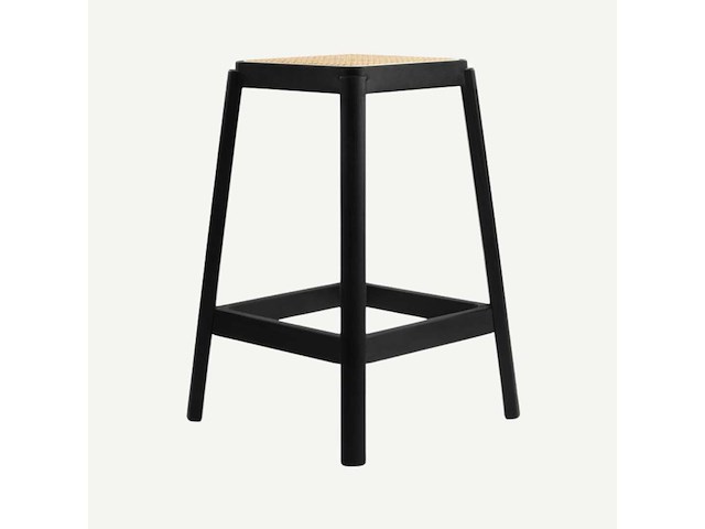 Set van 8 vierkante 63 cm cane high stools (7 zwarte en 1 walnoot) - afbeelding 3 van  5
