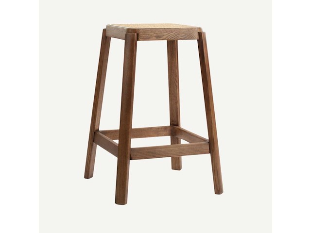Set van 8 vierkante 63 cm cane high stools (7 zwarte en 1 walnoot) - afbeelding 4 van  5