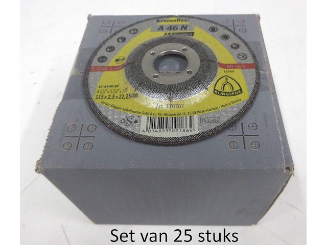Set van25x doorslijpschijf klingspor 170707 a46n supra 115x2,5x22,23mm - afbeelding 1 van  1