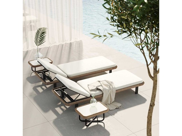 Sets van 2 bali strandbedden outlet (expo) - beige touw en wasbare witte stof - afbeelding 1 van  5