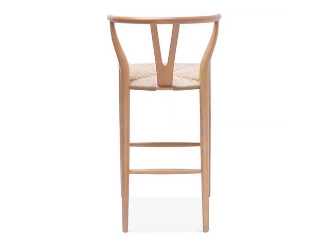 Sets van 2 wishbone barkrukjes - zithoogte 71 cm - natuurlijk hout - natuurlijk touw beige - afbeelding 5 van  6