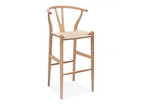 Sets van 2 wishbone barkrukjes - zithoogte 71 cm - natuurlijk hout - natuurlijk touw beige - afbeelding 1 van  5
