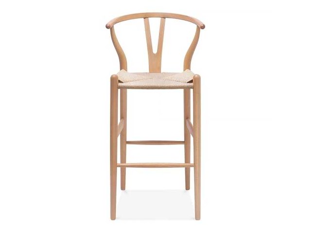 Sets van 2 wishbone barkrukjes - zithoogte 71 cm - natuurlijk hout - natuurlijk touw beige - afbeelding 3 van  5