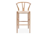 Sets van 2 wishbone barkrukjes - zithoogte 71 cm - natuurlijk hout - natuurlijk touw beige - afbeelding 3 van  5