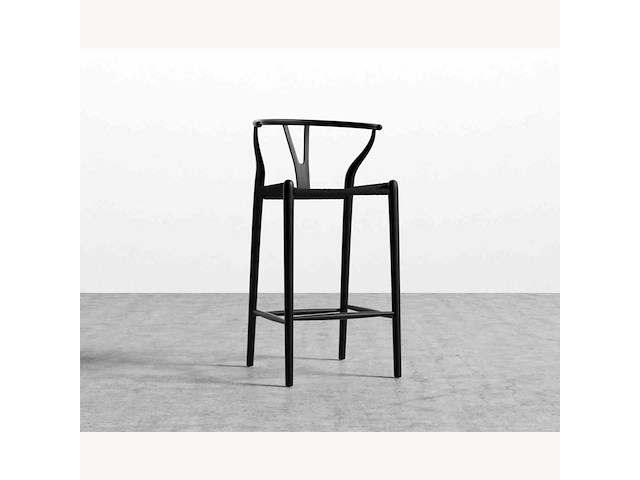 Sets van 2 wishbone barkrukken - zithoogte -65cm - zwart hout - zwart touw - afbeelding 1 van  6