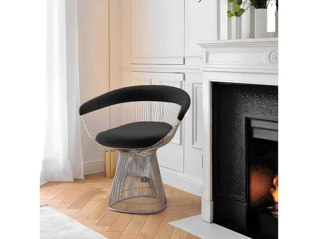 Sets van 4 platnerstoelen stalen constructie - zwarte stoffen stoel - afbeelding 1 van  2