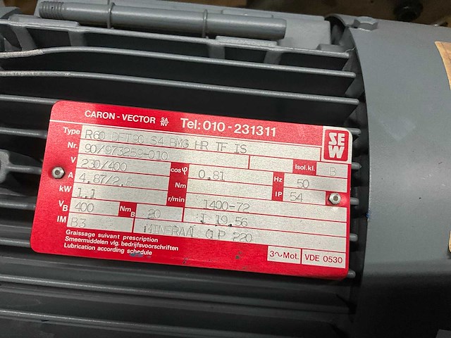 Sew + bauer 1,1 kw 400 volt electro motor met reductie + transformator (4x) - afbeelding 2 van  8