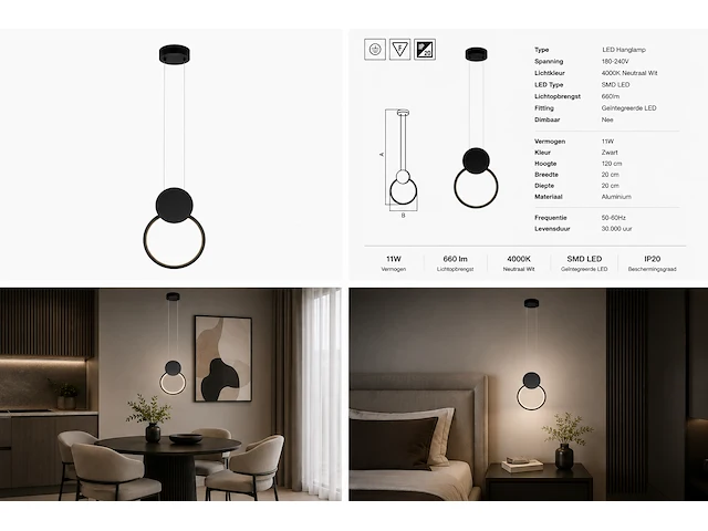 Sfeervolle design led hanglamp (horoz) – 11w – 4000k neutraal wit – ip20 – forever (1 stuks) - afbeelding 3 van  5