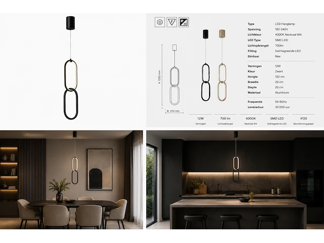 Sfeervolle design led hanglamp (horoz) – 12w – 4000k neutraal wit – ip20 – santana (1 stuks) - afbeelding 3 van  5