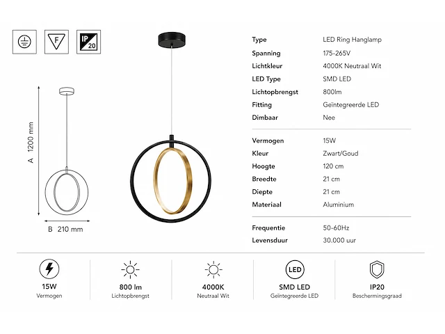 Sfeervolle design led hanglamp (horoz) – 15w – 4000k neutraal wit – ip20 – daxton-15 (1 stuks) - afbeelding 5 van  5