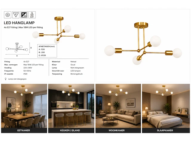 Sfeervolle design led hanglamp (horoz) – 18w – ip20 – lorenzo-4 (1 stuks) - afbeelding 3 van  5