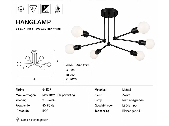 Sfeervolle design led hanglamp (horoz) – 18w – ip20 – lorenzo-6 (1 stuks) - afbeelding 5 van  5