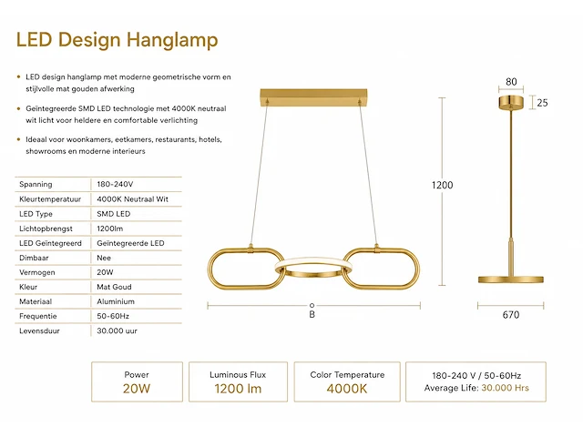 Sfeervolle design led hanglamp (horoz) – 20w – 4000k neutraal wit – ip20 – empire-20 (1 stuks) - afbeelding 5 van  5