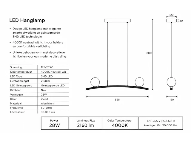 Sfeervolle design led hanglamp (horoz) – 28w – 4000k neutraal wit – ip20 – invicta-28 (1 stuks) - afbeelding 4 van  4