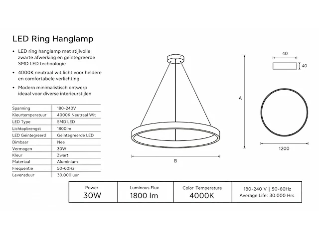 Sfeervolle design led hanglamp (horoz) – 30w – 4000k neutraal wit – ip20 – essence-30 (1 stuks) - afbeelding 5 van  5