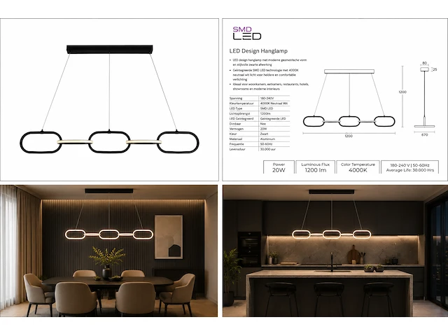 Sfeervolle design led hanglamp (horoz) – 36w – 4000k neutraal wit – ip20 – empire-36 (1 stuks) - afbeelding 3 van  5