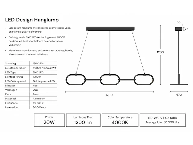 Sfeervolle design led hanglamp (horoz) – 36w – 4000k neutraal wit – ip20 – empire-36 (1 stuks) - afbeelding 5 van  5
