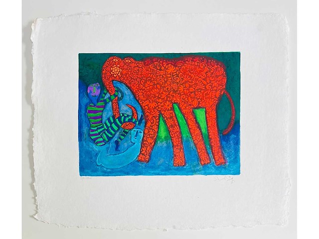 Shahid parvez - red elephant - kleurenzeefdruk - afbeelding 2 van  15