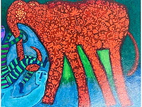 Shahid parvez - red elephant - kleurenzeefdruk - afbeelding 10 van  15