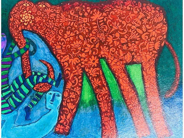 Shahid parvez - red elephant - kleurenzeefdruk - afbeelding 2 van  8