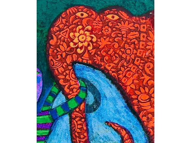 Shahid parvez - red elephant - kleurenzeefdruk - afbeelding 3 van  8
