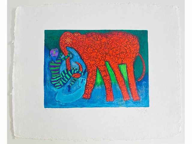 Shahid parvez - red elephant - kleurenzeefdruk - afbeelding 5 van  8