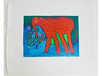 Shahid parvez - red elephant - kleurenzeefdruk - afbeelding 5 van  8