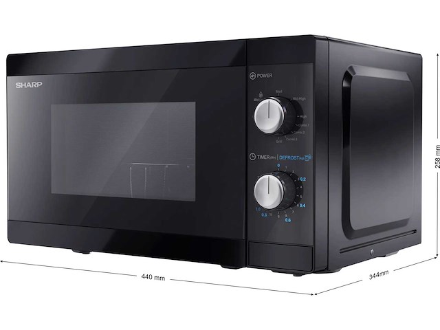 Sharp yc-mg01e-b magnetron met grill, magnetron: 800w, grill: 1000w, 5 vermogensniveaus, zwart - afbeelding 2 van  4