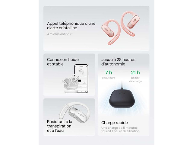 Shokz openfit air free-ear koptelefoons, draadloze bluetooth-koptelefoons met microfoon - afbeelding 5 van  7