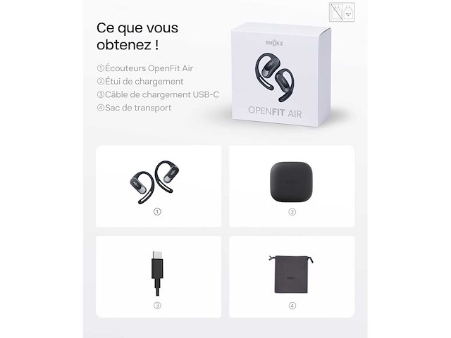 Shokz openfit air free-ear koptelefoons, draadloze bluetooth-koptelefoons met microfoon - afbeelding 6 van  7