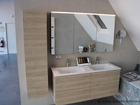 Showroom badkamermeubel vv dubbele spoelbak plus spiegelkast en kolomkast afm 140x49cm / 140x15cm / 160x40cm