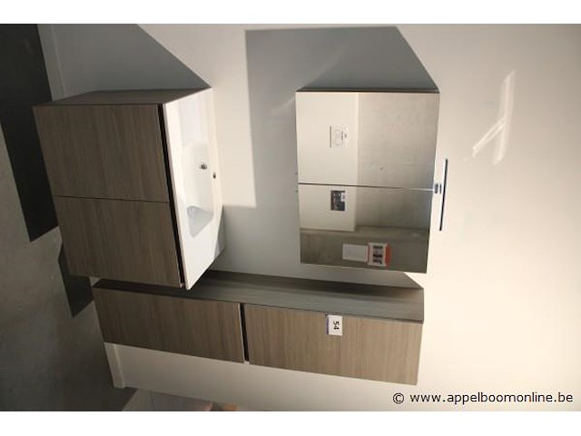 Showroom badkamermeubel vv enkele spoelbak plus spiegelkast en kolomkast afm 80x45 / 160x35 / 80x58x13cm - afbeelding 1 van  5