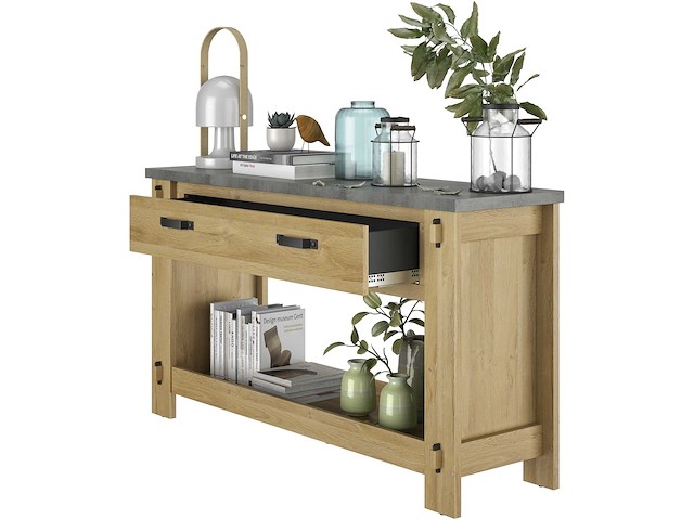Sidetable louane 156cm, 1 lade - eik/beton - afbeelding 2 van  4