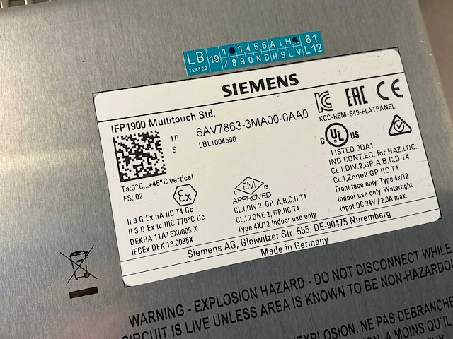 Siemens simatic hmi ifp1900 touchpanel - afbeelding 4 van  4
