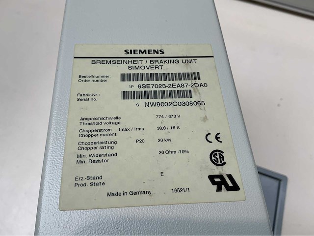Siemens simovert 6se7023-2ea87-2da0 braking unit - afbeelding 1 van  4