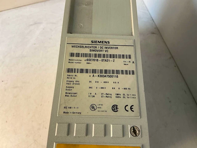 Siemens simovert vc 6se7018-0ta21-z frequentie-omvormer - afbeelding 4 van  5