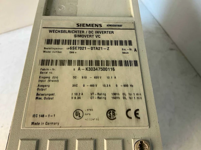 Siemens simovert vc 6se7021-0ta21-z frequentie-omvormer - afbeelding 5 van  5