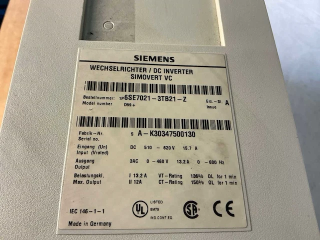 Siemens simovert vc 6se7021-3tb21-z frequentie-omvormer - afbeelding 6 van  6