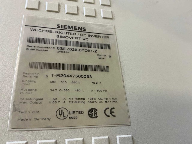 Siemens simovert vc 6se7026-0td61-z frequentieregelaar - afbeelding 4 van  4