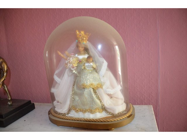 Sierstuk paard met lamp, 2 vazen, beeldje maria onder stolp, oud fototoestel zeiss, 3 wandversierinngen, koperen pot met deksel - afbeelding 8 van  16