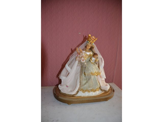 Sierstuk paard met lamp, 2 vazen, beeldje maria onder stolp, oud fototoestel zeiss, 3 wandversierinngen, koperen pot met deksel - afbeelding 9 van  16