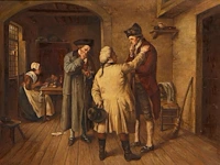 Signed 'j. matou', the advisor and the appraiser, oil on mahogany 40 x 51.5 cm. (15 3/4 x 20.28 in.), frame: 60 x 73 cm. (23.62 x 28.73 in.)