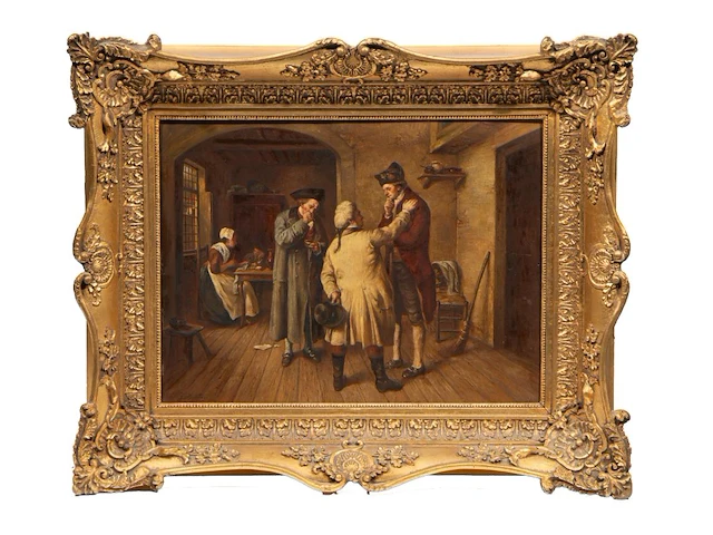 Signed 'j. matou', the advisor and the appraiser, oil on mahogany 40 x 51.5 cm. (15 3/4 x 20.28 in.), frame: 60 x 73 cm. (23.62 x 28.73 in.) - afbeelding 2 van  6
