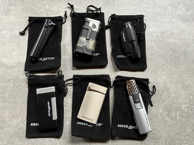 Silver match diverse luxe aanstekers met hoesje (6x) - afbeelding 1 van  5