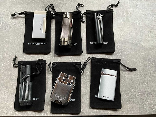 Silver match diverse luxe aanstekers met hoesje (6x) - afbeelding 1 van  5